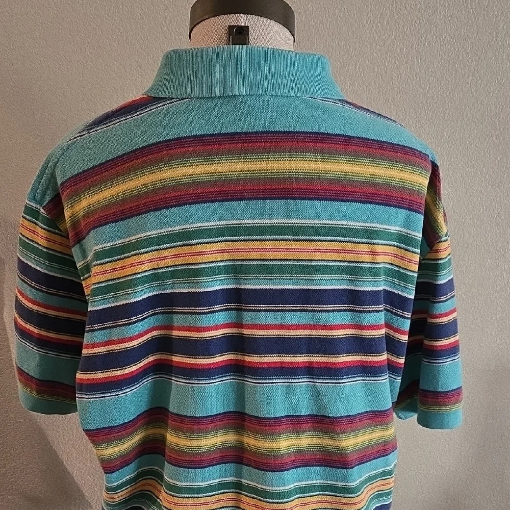 Ralph‎ Lauren Blue and Green Polo Shirt with Horizontal Stripes